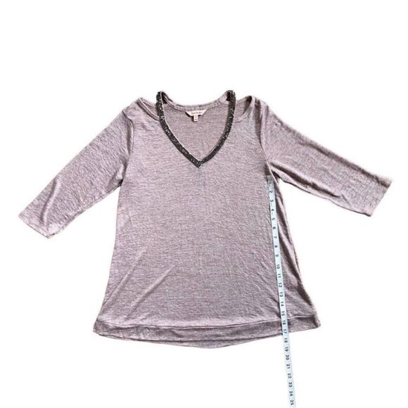 Juicy Couture Black Rhinestone V-Neck Purple Cold Shoulder Cutout Top Sz Medium - Picture 11 of 11